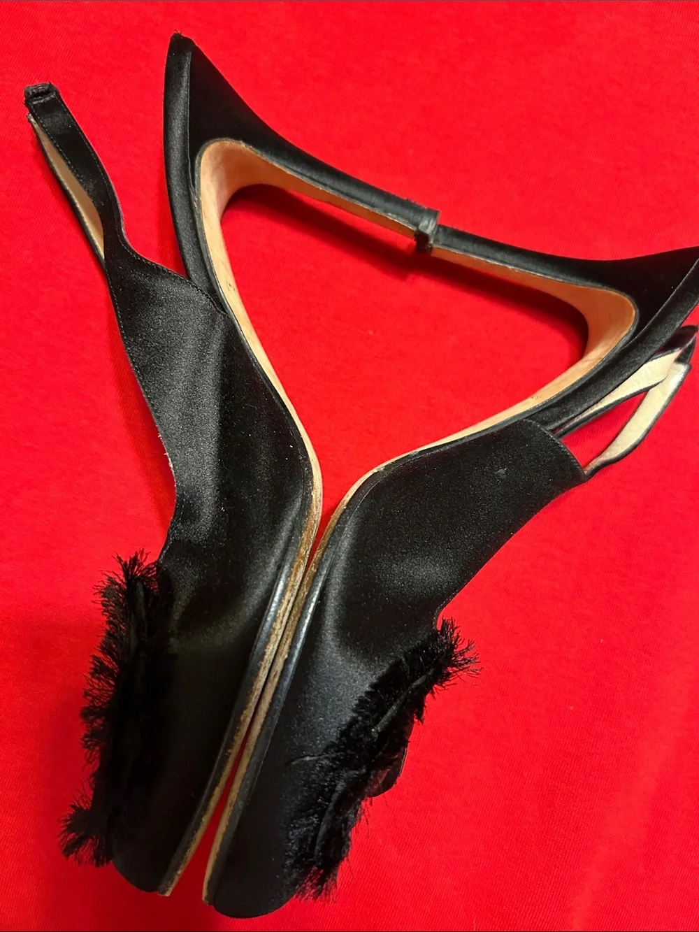 kate spade Black Satin Slingback Heels with Pink Insole and Bow